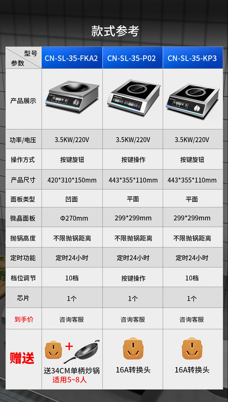 3500W臺(tái)式電磁爐型號(hào)參數(shù)